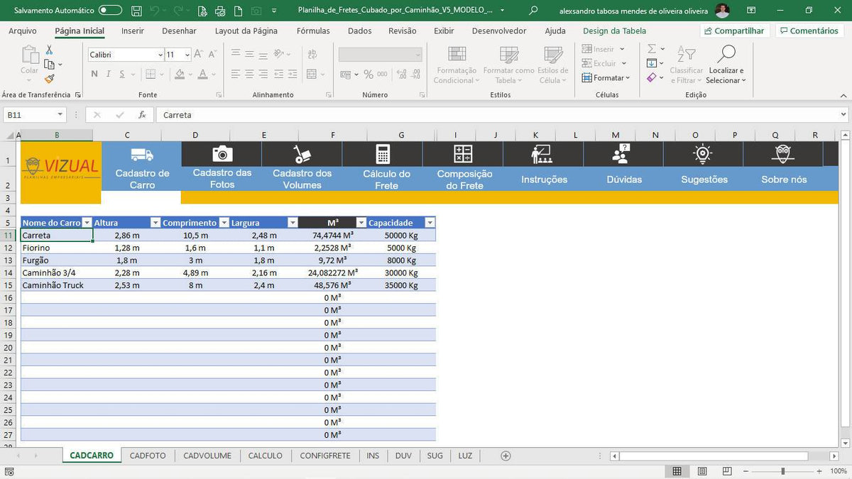 Planilha De Cálculo De Fretes Cubados Por Caminhão Em Dashboard Luzsiavc 2345