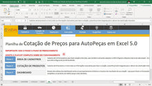 Load image into Gallery viewer, Planilha de Cotação de Preços para Autopeças em Excel 5.0
