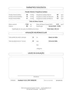 Planilha de Avaliação Fisiológica e Postural (AFIP) em Excel