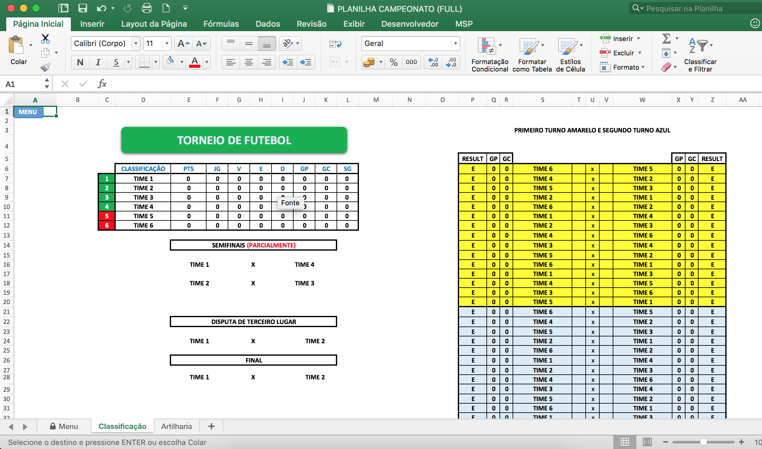 Modelo De Campo De Futebol Excel Planilha: Periodização Do