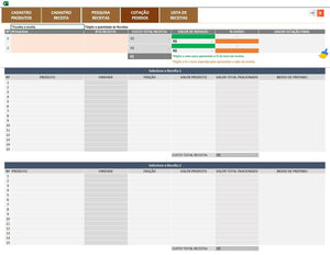 Planilha - Cadastro e Orçamento Receitas - Alimentício