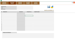 Planilha - Cadastro e Orçamento Receitas - Alimentício