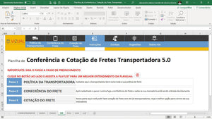 Planilha de Conferência e Cotação de Fretes Transportadora em Dashboard