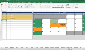 Planilha Calendário 2020 em Excel