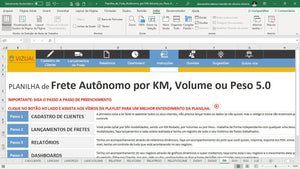 Planilha de Cálculo de Fretes Autônomo por Km Volume e Peso em Dashboard