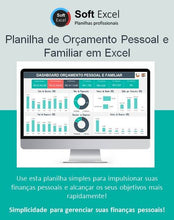 Load image into Gallery viewer, Planilha de Orçamento Pessoal e Familiar Com DashBoard em Excel
