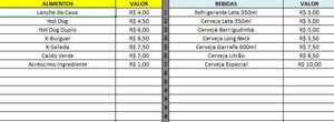 Planilha de Controle de Bar e Restaurante Simples em Excel