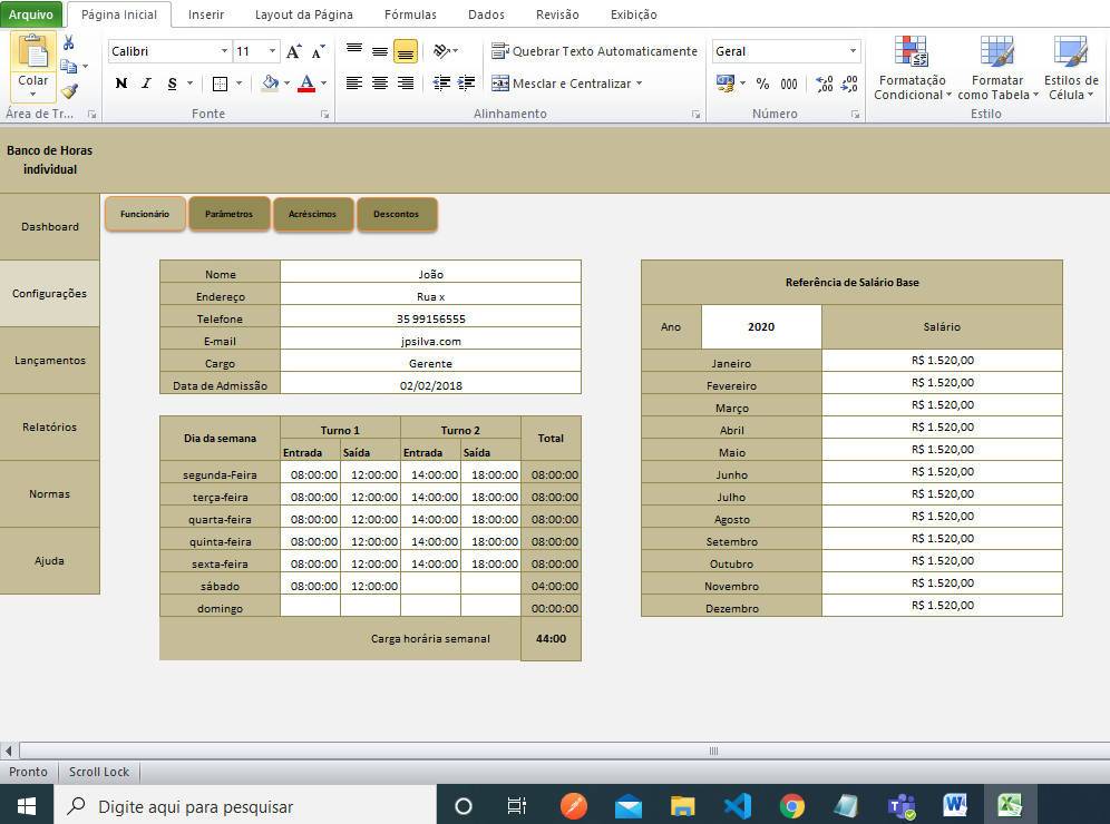 Planilha para Controle de Banco de Horas e Registro de Ponto em Excel ...