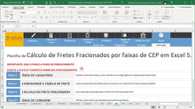 Load image into Gallery viewer, Planilha de Cálculo de Fretes Fracionados por Faixas de Cep em Excel 5.0
