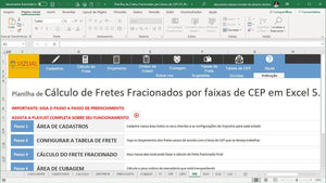 Planilha de Cálculo de Fretes Fracionados por Faixas de Cep em Excel 5.0